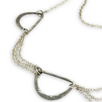 three darkened hammered sterling semi circles are interspersed with shiny sterling silver triple up delicate chain necklace