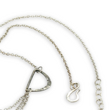 three darkened hammered sterling semi circles are interspersed with shiny sterling silver triple up delicate chain necklace