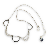 three darkened hammered sterling semi circles are interspersed with shiny sterling silver triple up delicate chain necklace