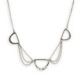three darkened hammered sterling semi circles are interspersed with shiny sterling silver triple up delicate chain necklace