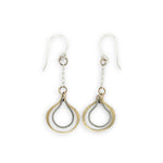 Hammered brass and oxidized sterling silver twist drop earrings on dainty chain