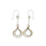 Hammered brass and oxidized sterling silver twist drop earrings on dainty chain