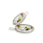 darkened sterling twist oval earrings with prehnite, chrysoprase, and green garnet gemstones on sterling silver wire with built in earring hooks