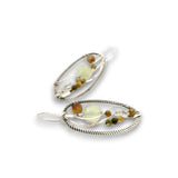 darkened sterling twist oval earrings with prehnite, chrysoprase, and green garnet gemstones on sterling silver wire with built in earring hooks