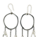 darkened sterling silver twist hoops with sterling silver hammered teardrop cascades earrings