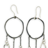 darkened sterling silver twist hoops with sterling silver hammered teardrop cascades earrings