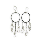darkened sterling silver twist hoops with sterling silver hammered teardrop cascades earrings