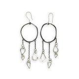 darkened sterling silver twist hoops with sterling silver hammered teardrop cascades earrings