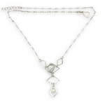 Sterling silver diamonds formed a y shape necklace with fresh water pearl accents