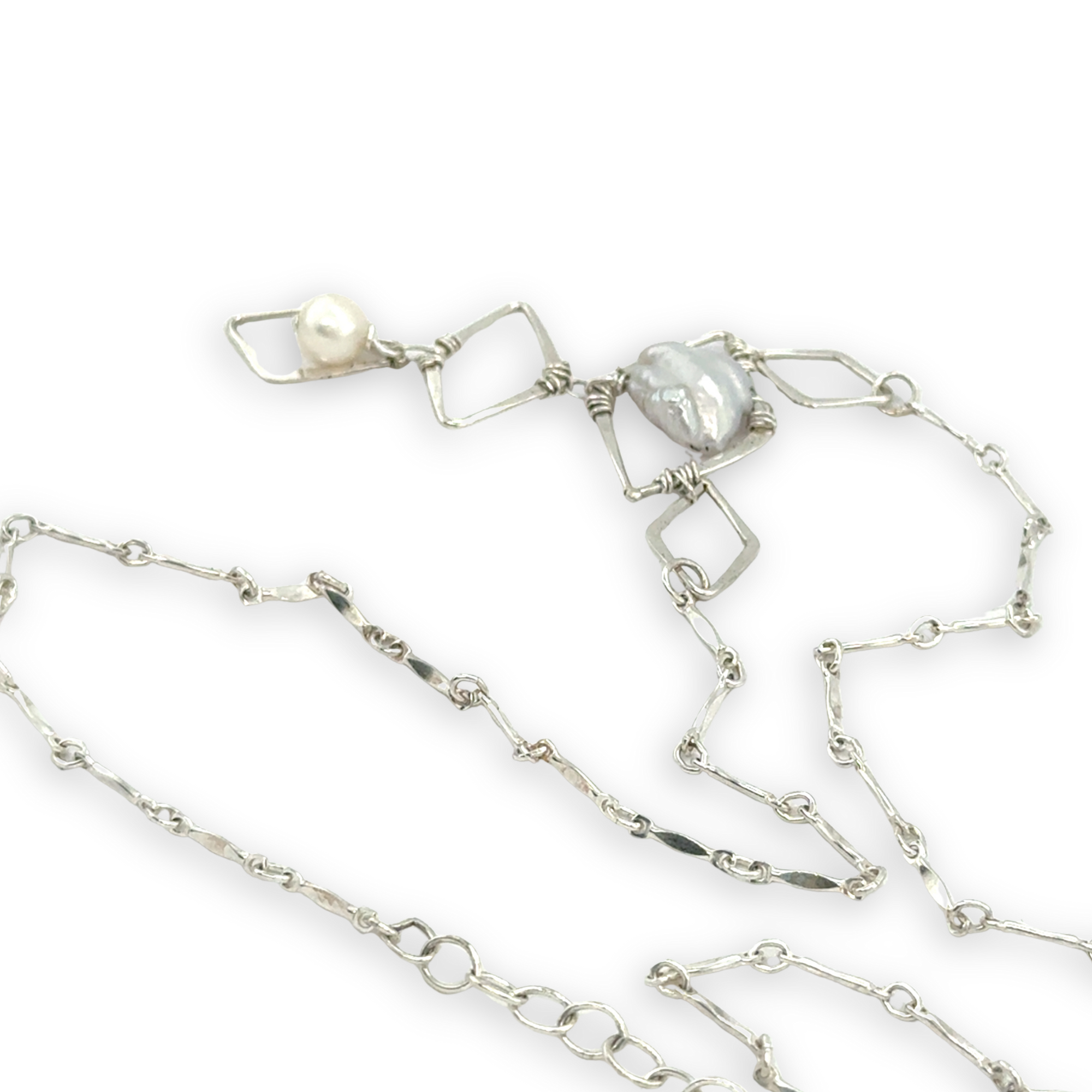 Sterling silver diamonds formed a y shape necklace with fresh water pearl accents