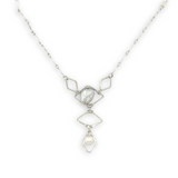 Sterling silver diamonds formed a y shape necklace with fresh water pearl accents