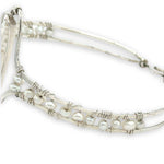 Hammered sterling silver statement cuff bracelet accented with fresh water pearl stick and seed pearls