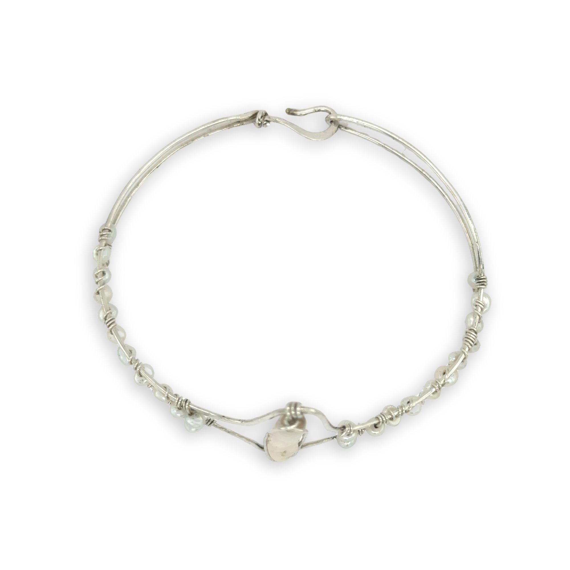 Hammered sterling silver statement cuff bracelet accented with fresh water pearl stick and seed pearls