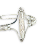 Hammered sterling silver statement cuff bracelet accented with fresh water pearl stick and seed pearls