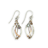 tiny sterling silver marquise earrings with blue crystal wrapped in bronze and brass twist wires