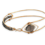 Brass arrow shaped cuff bracelet with faceted smokey quartz gemstones and tile