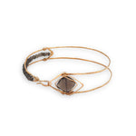 Brass arrow shaped cuff bracelet with faceted smokey quartz gemstones and tile