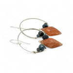 Innovative sterling silver lightweight hoops earrings with aquamarine and sunstone gemstones