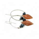 Innovative sterling silver lightweight hoops earrings with aquamarine and sunstone gemstones