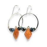 Innovative sterling silver lightweight hoops earrings with aquamarine and sunstone gemstones