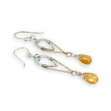 Hammered sterling silver mini teardrops with gold filled chain and smooth citrine gemstone drop earrings