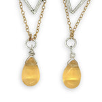 Hammered sterling silver mini teardrops with gold filled chain and smooth citrine gemstone drop earrings