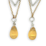 Hammered sterling silver mini teardrops with gold filled chain and smooth citrine gemstone drop earrings