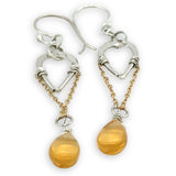 Hammered sterling silver mini teardrops with gold filled chain and smooth citrine gemstone drop earrings