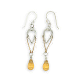 Hammered sterling silver mini teardrops with gold filled chain and smooth citrine gemstone drop earrings