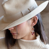 Sterling silver shimmy mini earrings with red keshi fresh water pearl dangles and red/orange cubic zirconia