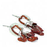 Sterling silver shimmy mini earrings with red keshi fresh water pearl dangles and red/orange cubic zirconia