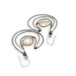 Pair of sterling silver statement earrings with fresh water pearl coins held in gold filled and brass twist wires