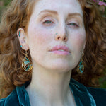 Handmade brass intertwined brass drop earrings with hammered sterling silver, jade, green amethyst, and turquoise gemstones