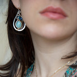 Handmade sterling silver drop earrings with smooth amazonite oval gemstones with blue crystal and lapis accents in bronze wire