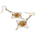 Gold filled star shaped earrings with oxidized sterling chain and citrine faceted sphere gemstones 