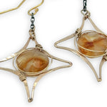 Gold filled star shaped earrings with oxidized sterling chain and citrine faceted sphere gemstones 