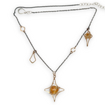 Oxidized sterling silver chain and gold filled star charm necklace with citrine faceted orb gemstones necklace