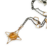 Oxidized sterling silver chain and gold filled star charm necklace with citrine faceted orb gemstones necklace