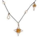 Oxidized sterling silver chain and gold filled star charm necklace with citrine faceted orb gemstones necklace