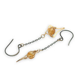 Gold filled mini stars with citrine faceted sphere gemstones hang from darkened sterling silver delicate chain earrings