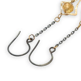 Gold filled mini stars with citrine faceted sphere gemstones hang from darkened sterling silver delicate chain earrings