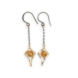 Gold filled mini stars with citrine faceted sphere gemstones hang from darkened sterling silver delicate chain earrings