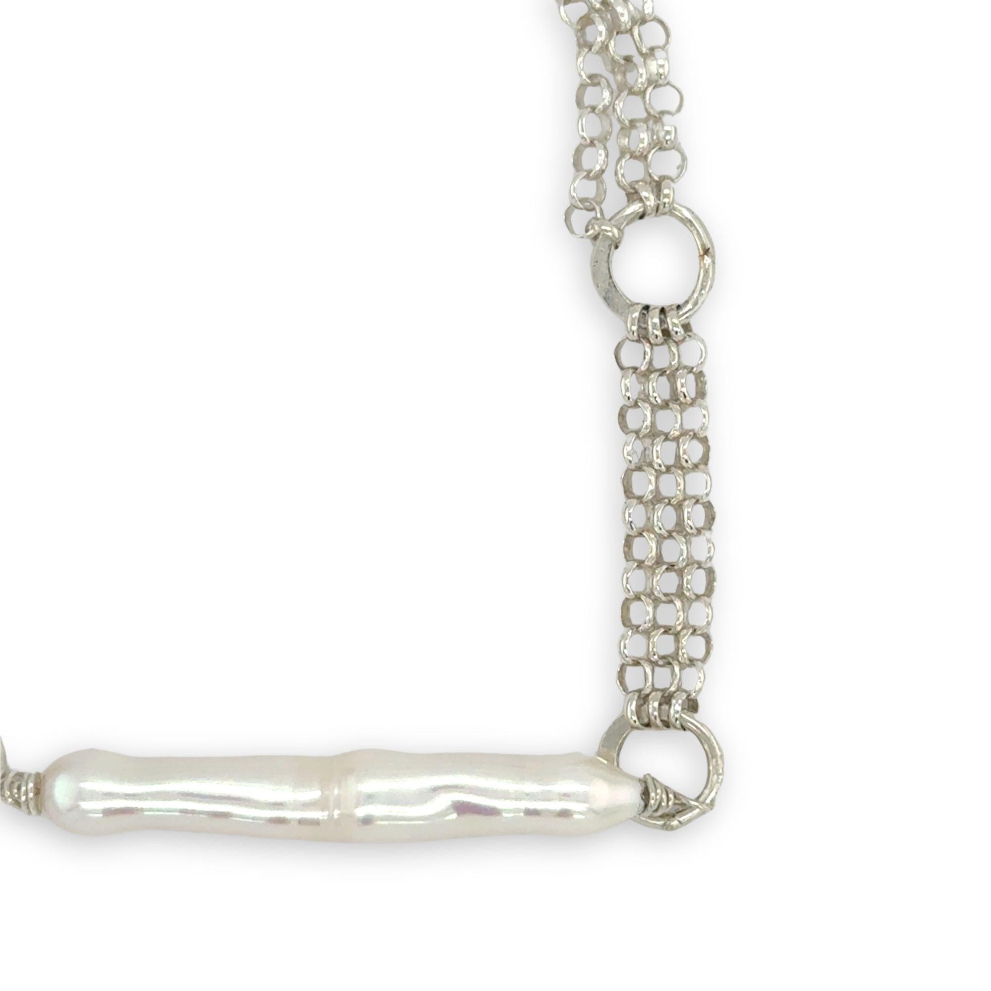 Sterling silver rolo chain and fresh water stick pearl bracelet