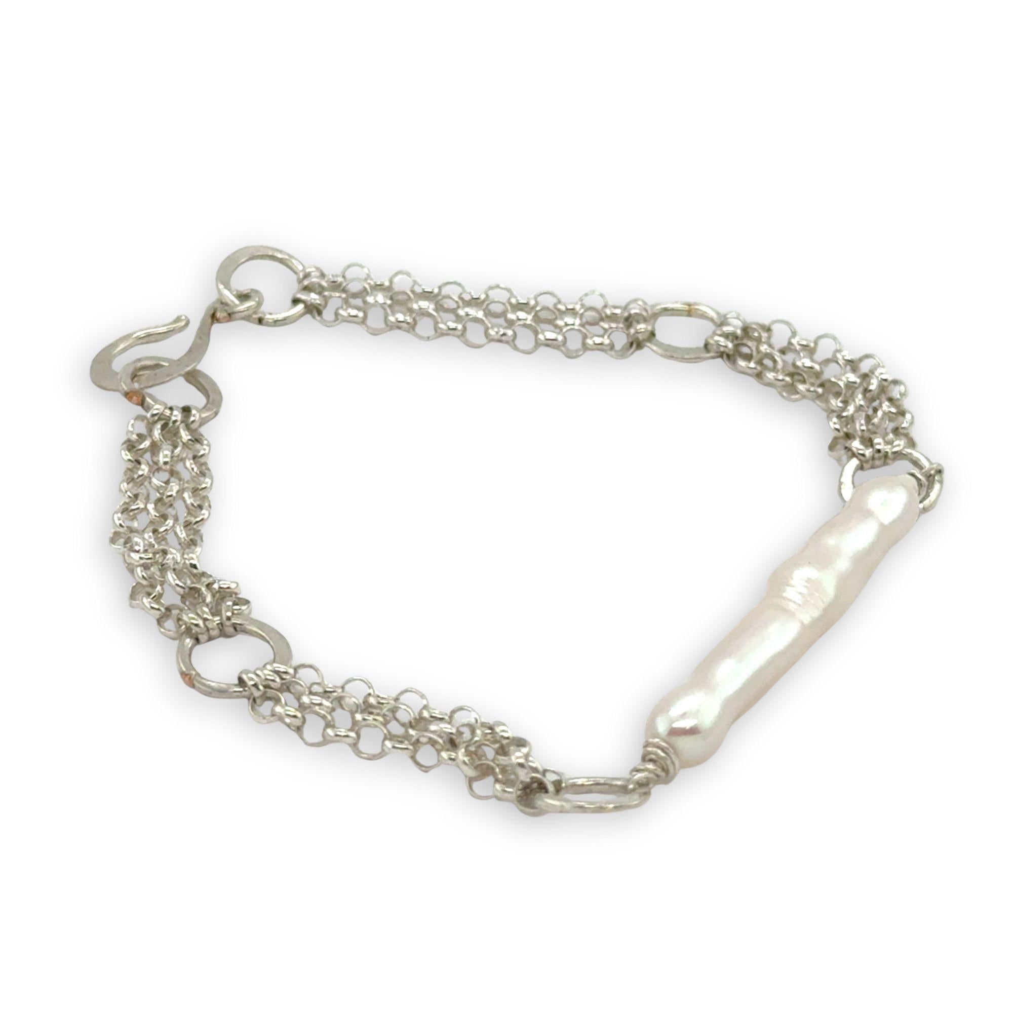 Sterling silver rolo chain and fresh water stick pearl bracelet