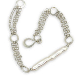 Sterling silver rolo chain and fresh water stick pearl bracelet