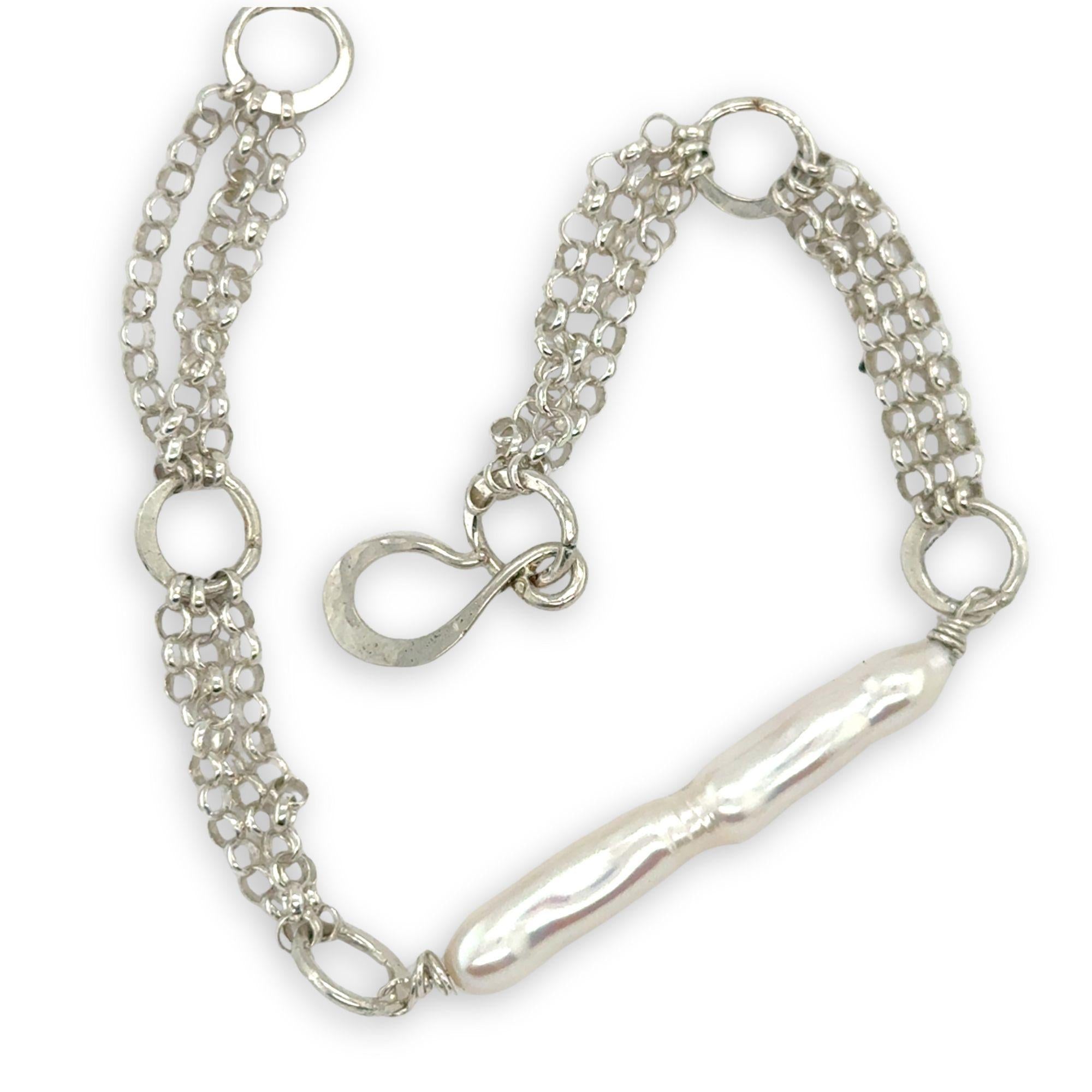 Sterling silver rolo chain and fresh water stick pearl bracelet