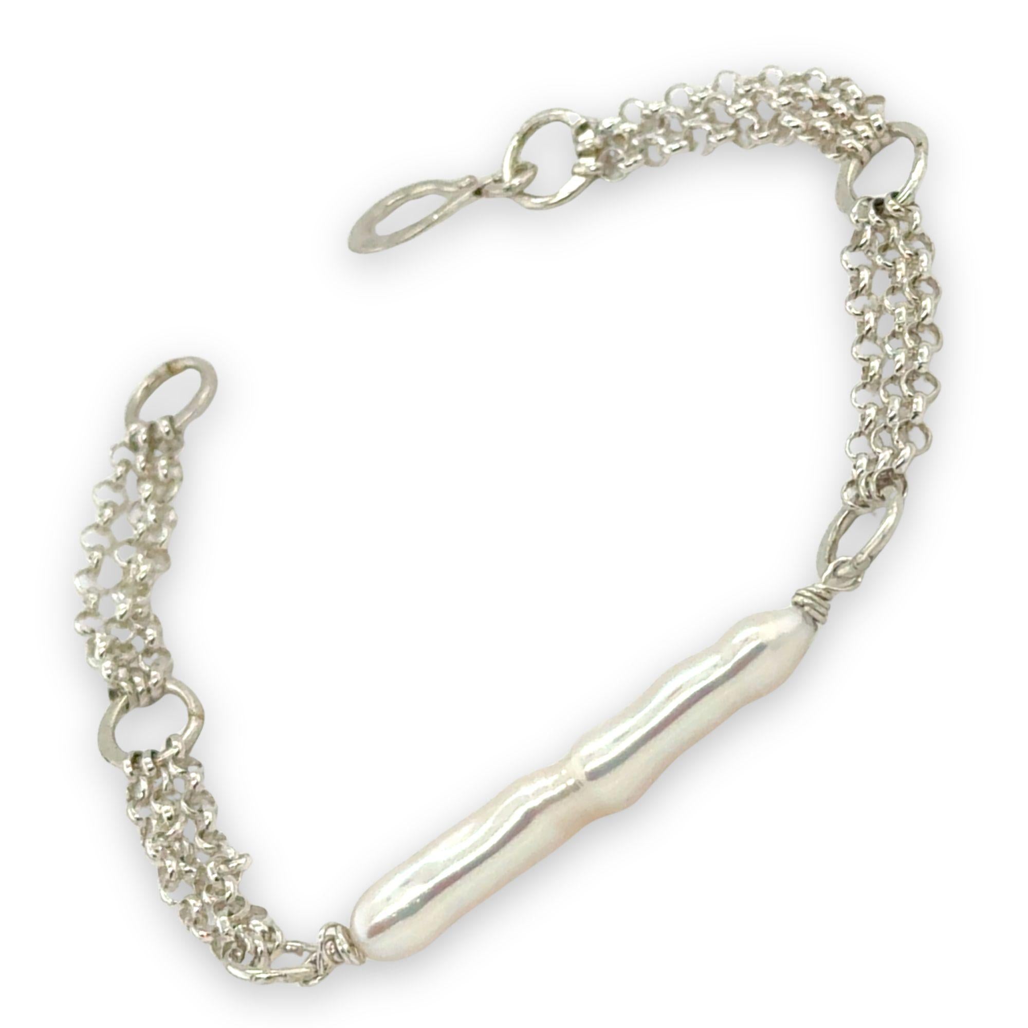 Sterling silver rolo chain and fresh water stick pearl bracelet