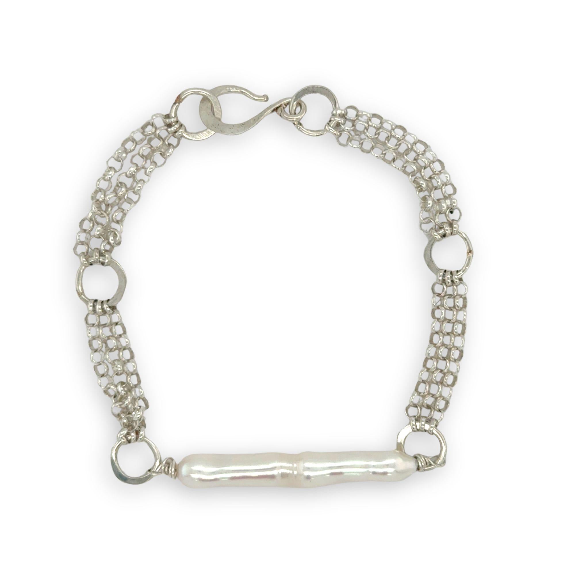 Sterling silver rolo chain and fresh water stick pearl bracelet