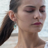 Mint colored chalcedony marquise gemstones accented with turquoise inside a tiny brass hammered marquise earring on hammered sterling silver ring earrings