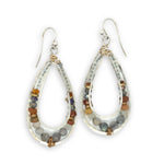 Labradorite, citrine, hessonite garnet, prehnite, and crystal gemstones are held within the channel of handmade sterling silver channel drop earrings